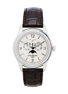 Patek Philippe annual calendar and moohphase wristwatch in 18-karat white gold